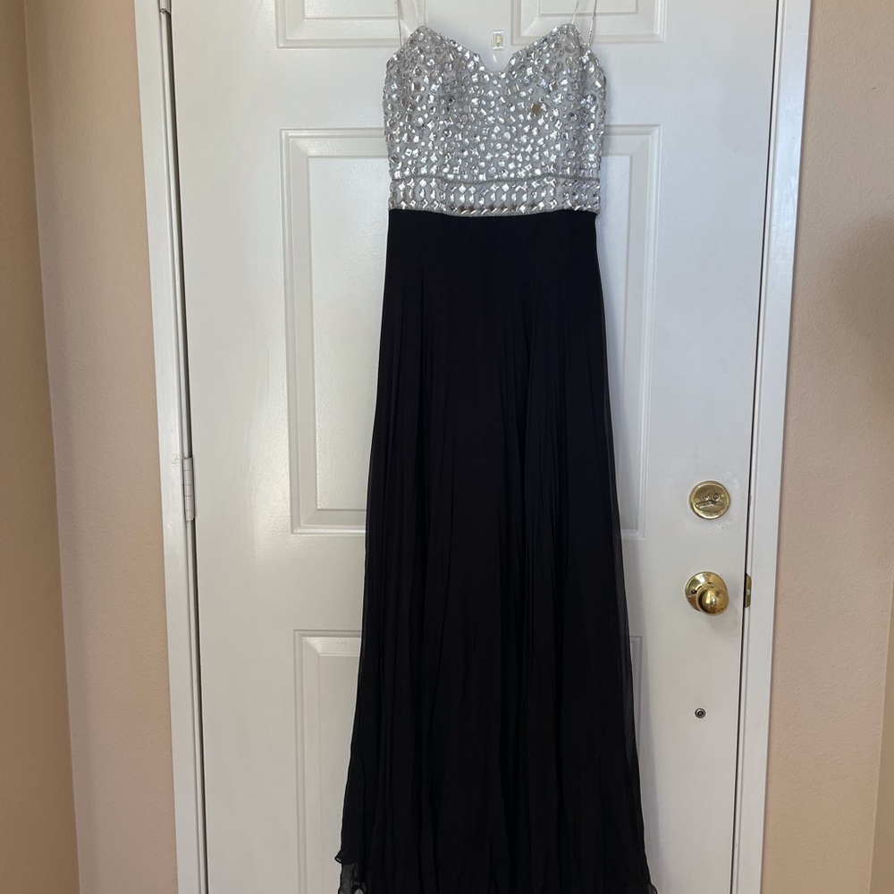 Scala Silver Rhinestone Floor Length Gown